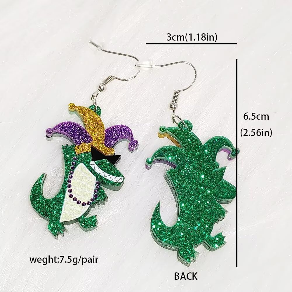 Mardi Gras Earrings For Women Funny Sequins Crocodile Lightweight Acrylic Earrings Carnival Cosplay Party Accessory Holiday Jewelry Gift image 2