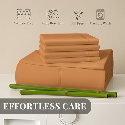 Miniatura 8 de Juego de sábanas de rayón de 6 piezas de bambú, juego de ropa de cama y fundas de almohada con bolsillos profundos, ropa de cama sedosa de hotel,