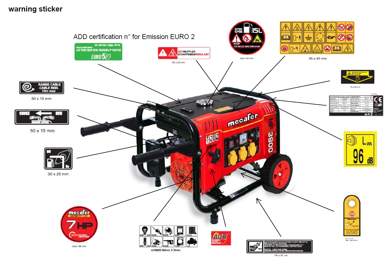 Mecafer 450138 MF3800 Groupe électrogène sur roues 3500 W Rouge