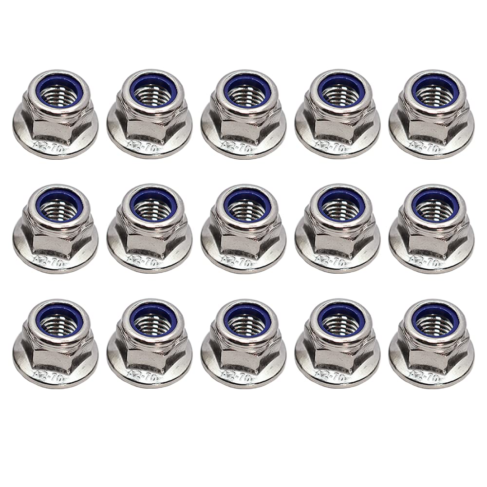 M8x1.25mm DIN6926 Flange Nylon Lock Nuts 15 Pack 304 Stainless Steel Hex Locknuts Full Thread for Industrial Construction Fasteners