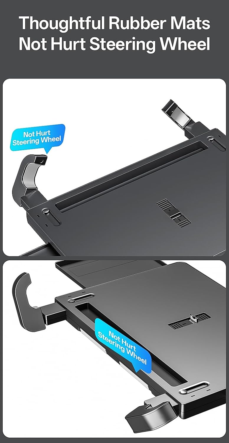 QRabbit 2-in-1 Extendable Steering Wheel Tray - Adjustable Car Desk for Laptop & Food Eating Table - Fits Most Large SUVs, Trucks & Vans, Portable for Travel, Work & Dining
