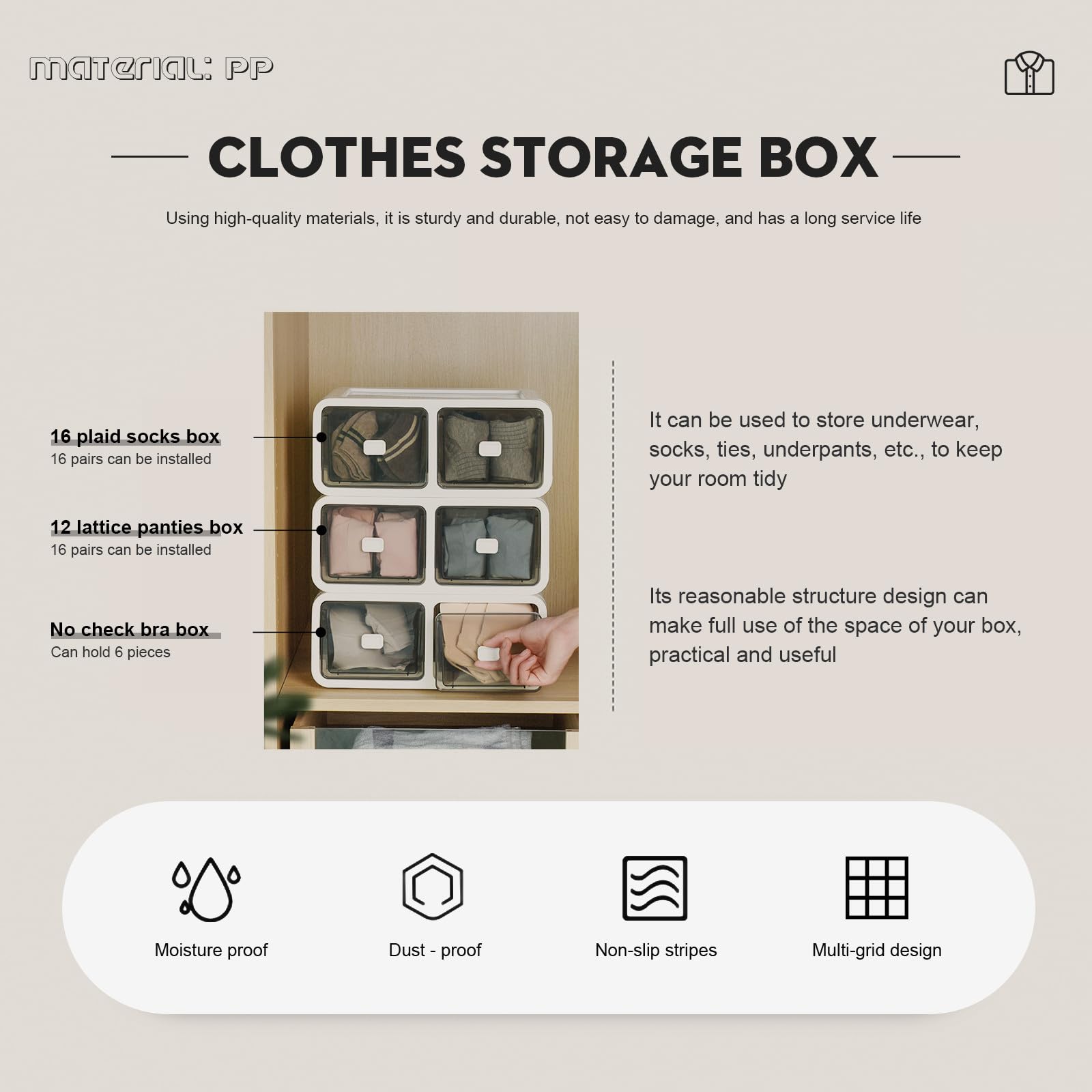 MAGICLULU Organisateur de Sous-vêtements Tiroir en Pp Résistant, Boîte de Rangement à 12 Compartiments, Pratique et Gain de Place pour Chaussettes et Cravates la Chambre