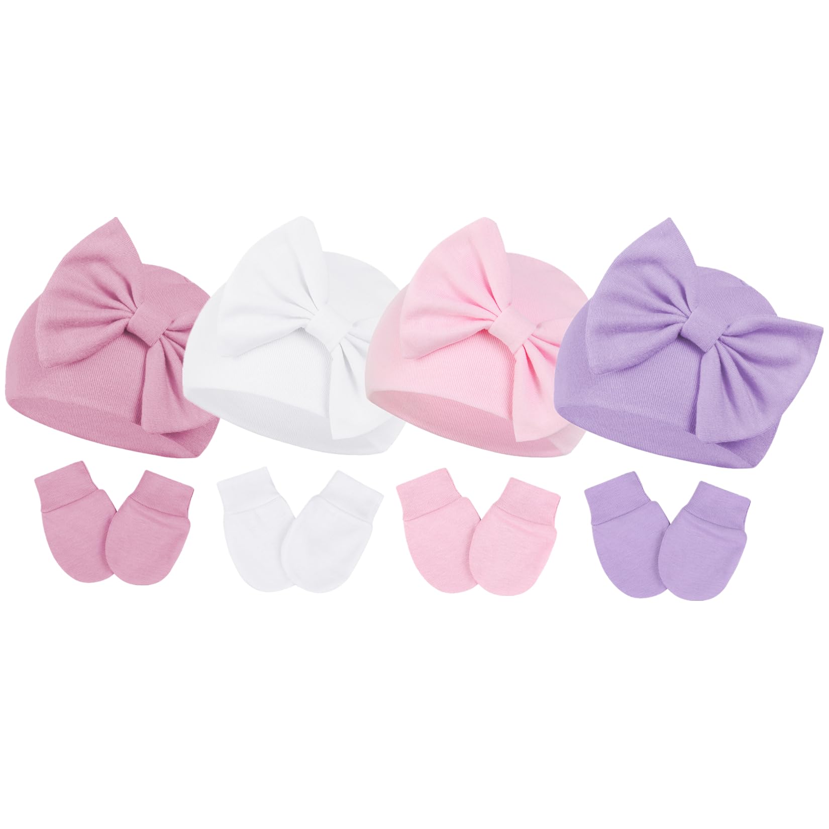 Century Star Newborn Girls Hats Baby Hat and Mitten Set Big Bow Knit Infant Headbands Winter Baby Hat for Girls E White & Pink & Purple & Deep Pink 3-6 Months