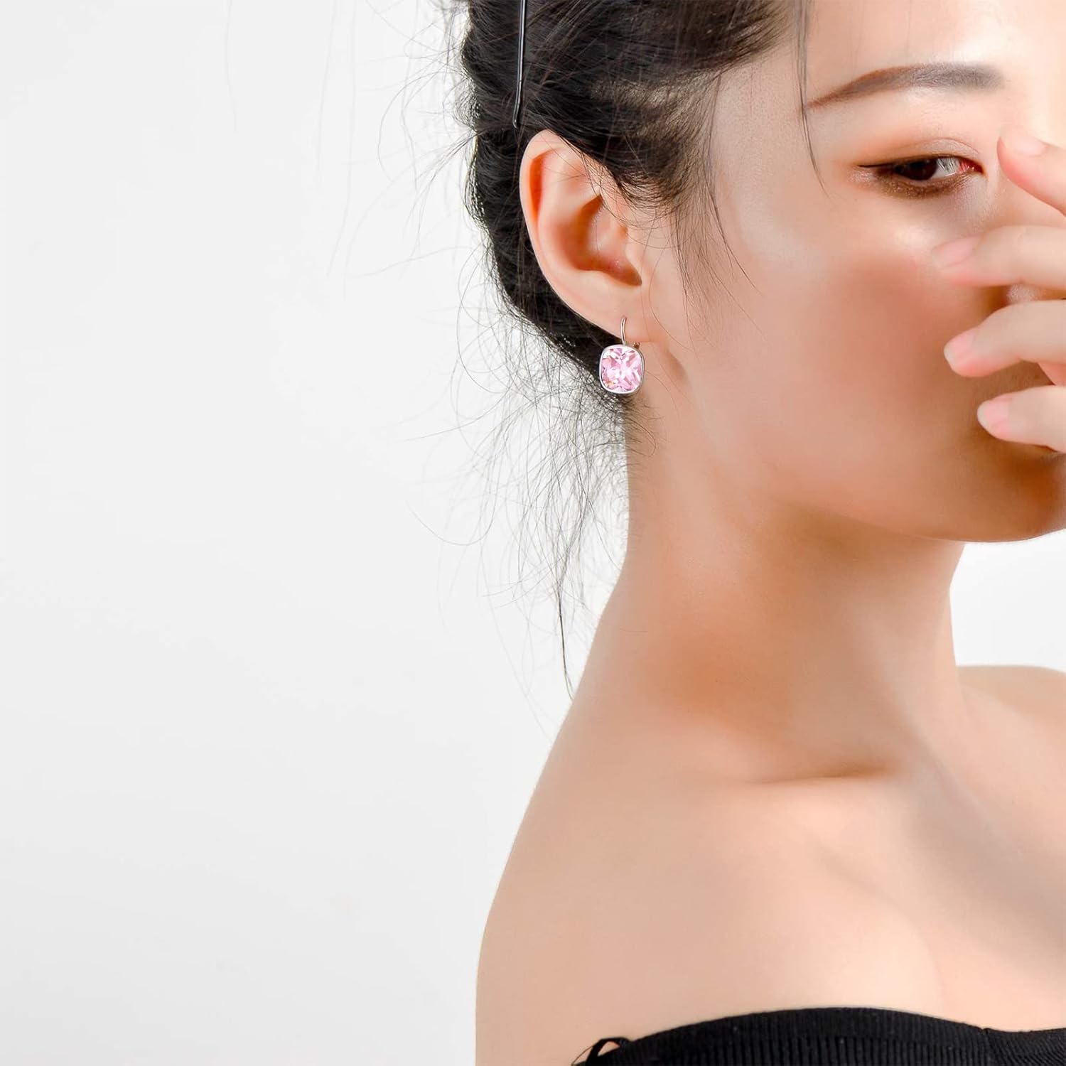 AOBOCO Sterling Silver Leverback Earrings Embellished with Crystals from Austria, Hypoallergenic Cushion Cut Square Crystal Earrings, Fine Anniversary Birthday Jewelry Gifts for Women - Image 2