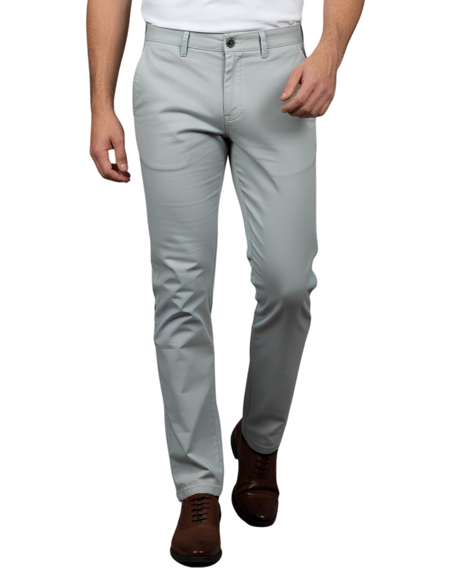 live in Mens Light Grey Cotton Blend Slim Fit Casual Solid Trousers-picture-34