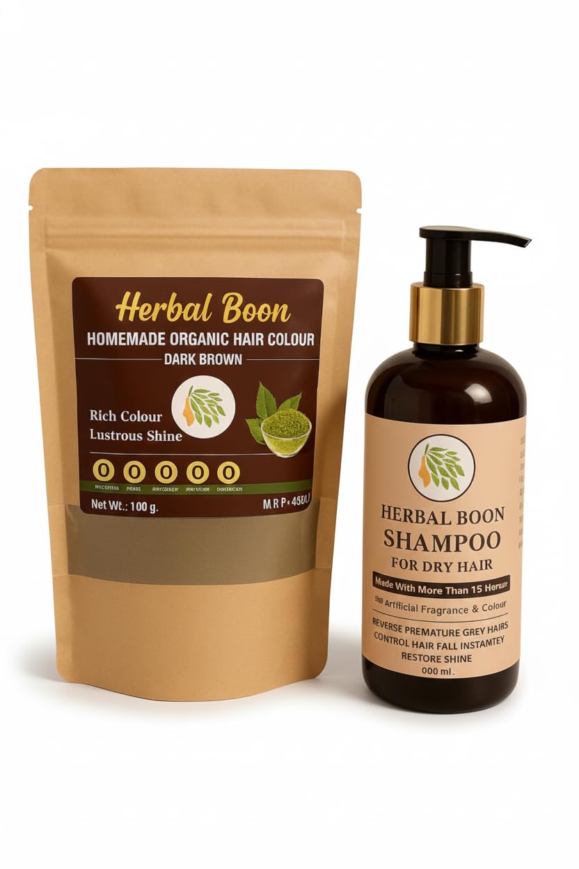 Homemade Organic Hair Colour Dark Brown 100g with Shampoo for Dry Hair-image-36