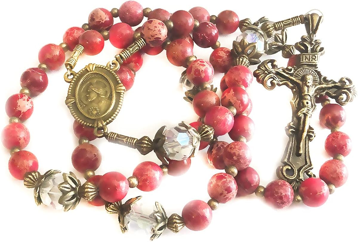 Miniatura 2 de Juego de rosario y pulsera de piedra y cristal Sagrado Corazón de Jesús en caja - Rosario Católico - Rosarios Catolicos - Regalos Católicos -