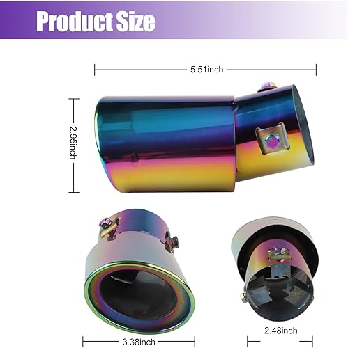 Miniatura 3 de jeseny Pack-1 cola de escape de acero inoxidable pulido para automóvil, silenciador de tubo de escape modificado de tubo de escape azul tostado de