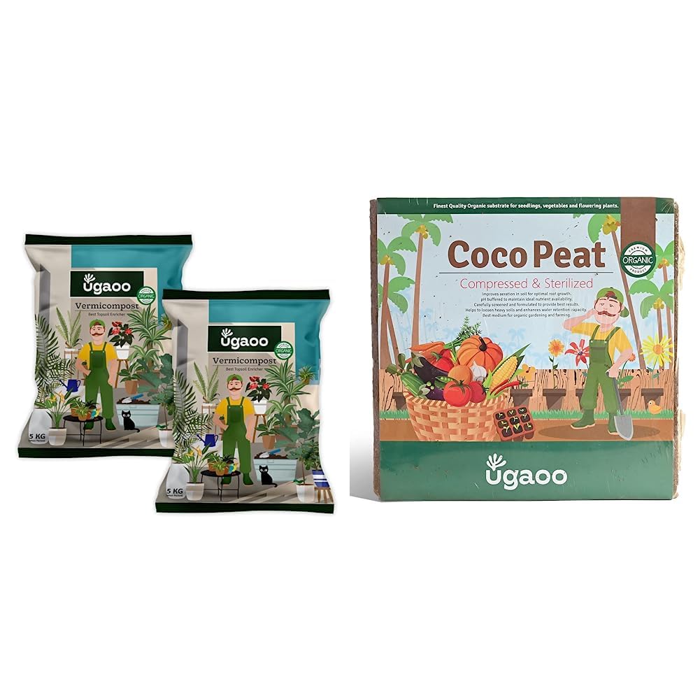 Ugaoo Organic Vermicompost Fertilizer for Plants & Home Gardening - 10 Kg & Ugaoo Cocopeat Block for Home Garden Plants 5 Kg (B0C99SJWN7) Amazon Price History, Amazon Price Tracker