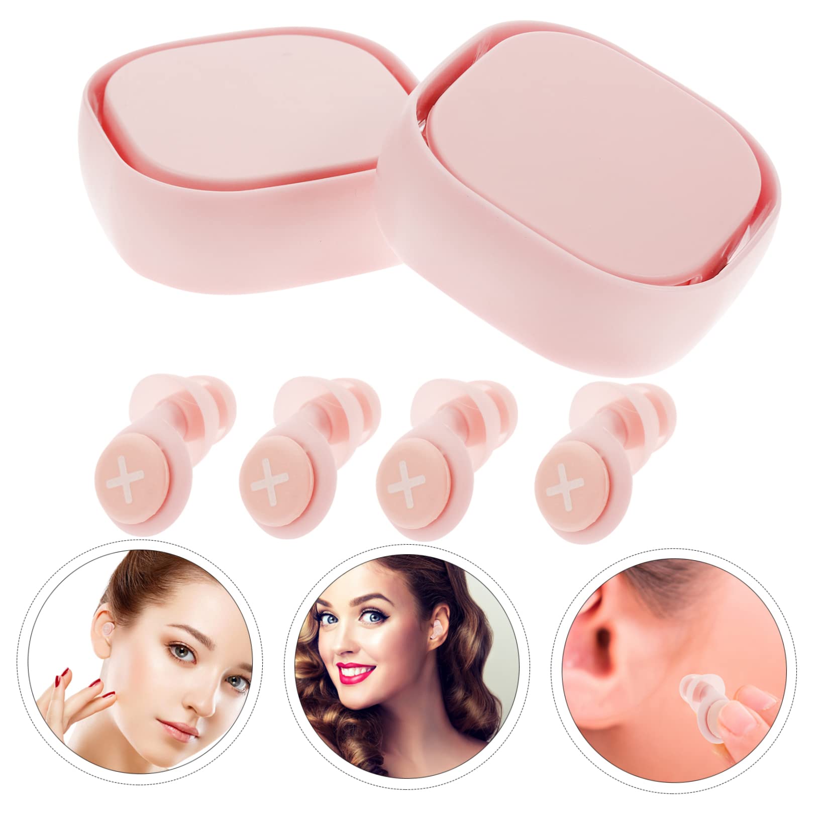 6juegos Tapones Antirruido De Reutilizables Para y Protección Contra Para Dormir y Concentrarse Estuche De Almacenamiento Rosa