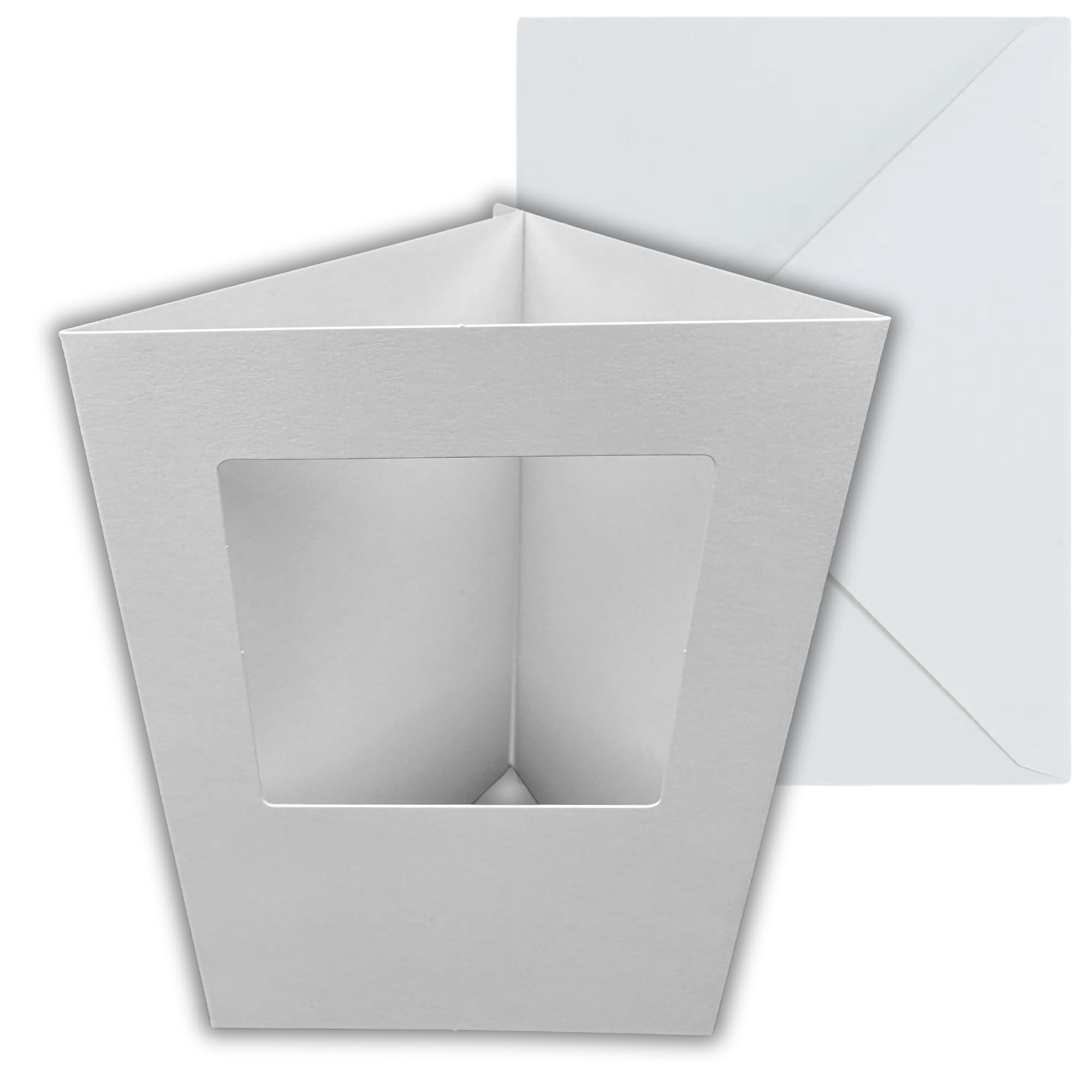 Stella Weds 10 Pack A6 White Rounded Top Square Aperture Card Blanks & Envelopes, Tri-Fold