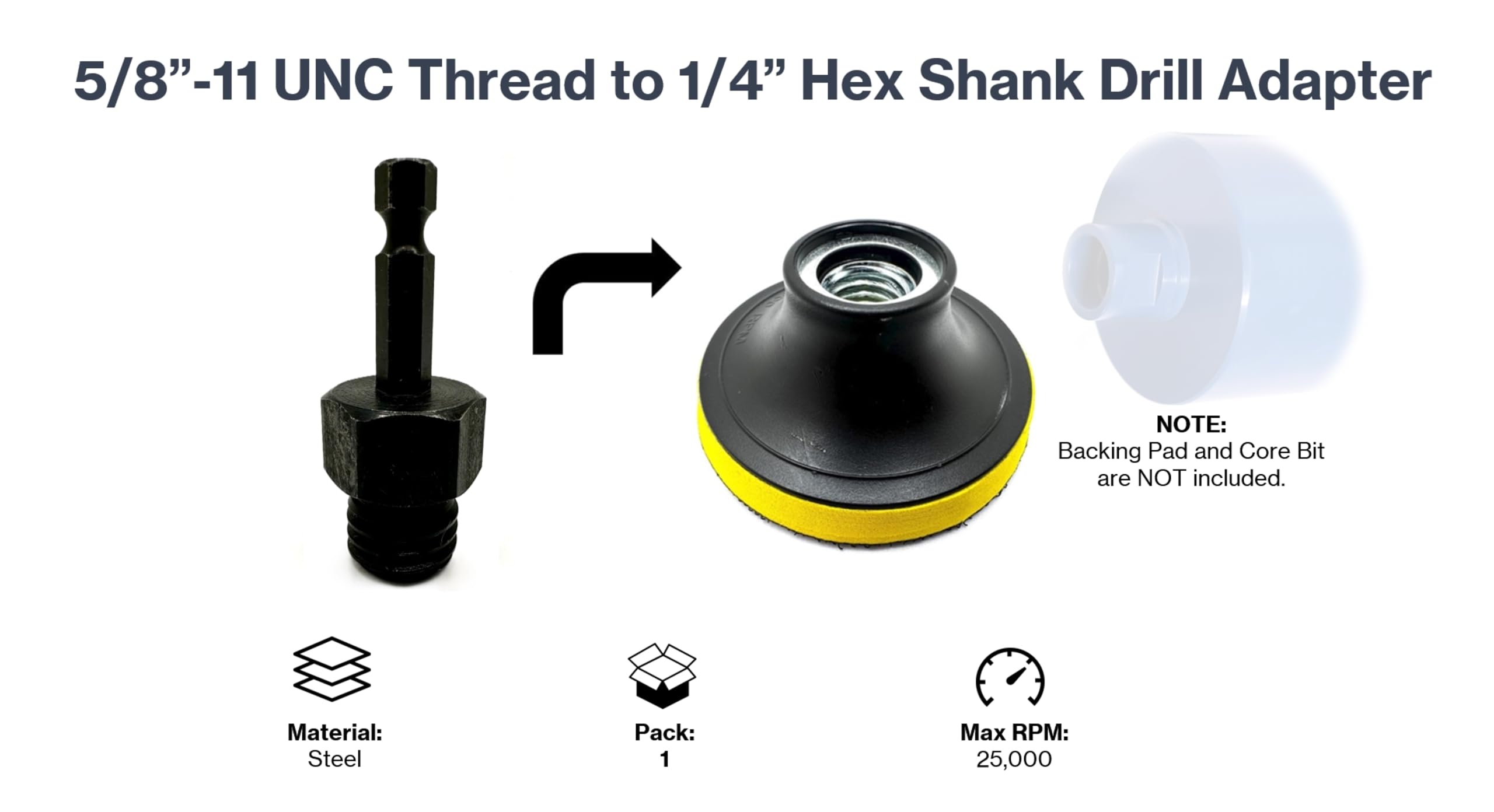 DA3 5/8"-11 to 1/4" Hex Shank Heavy Duty Drill Adapter — Amazon image 3