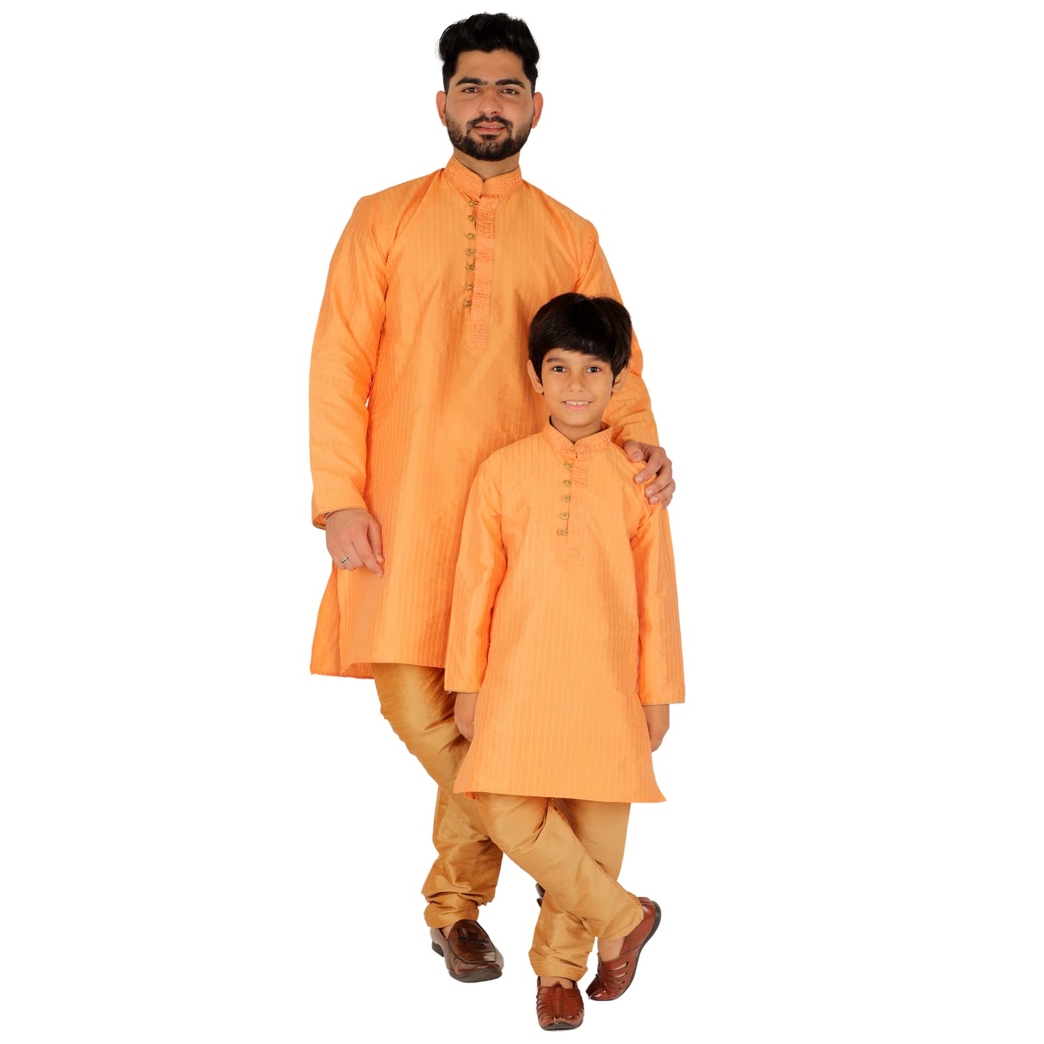 Men's & Boys Silk Solid Baap Beta Kurta Pajama Set | Father Son Matching Dresses | | A-Line (B-109)-image-14