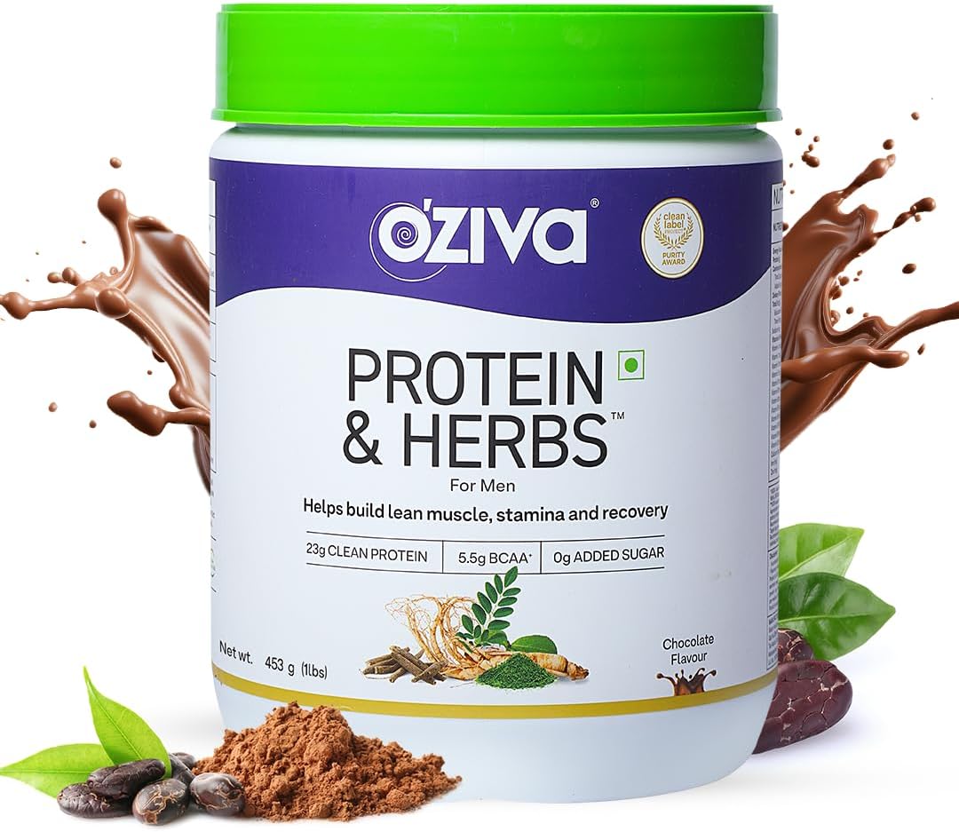 Protein & Herbs, For Men (23G Whey Protein, 5.5G Bcaa & Ayurvedic Herbs Like Ashwagandha, Chlorella & Musli) For Better Stamina & Lean Muscles, Chocolate, Certified Clean, 500G