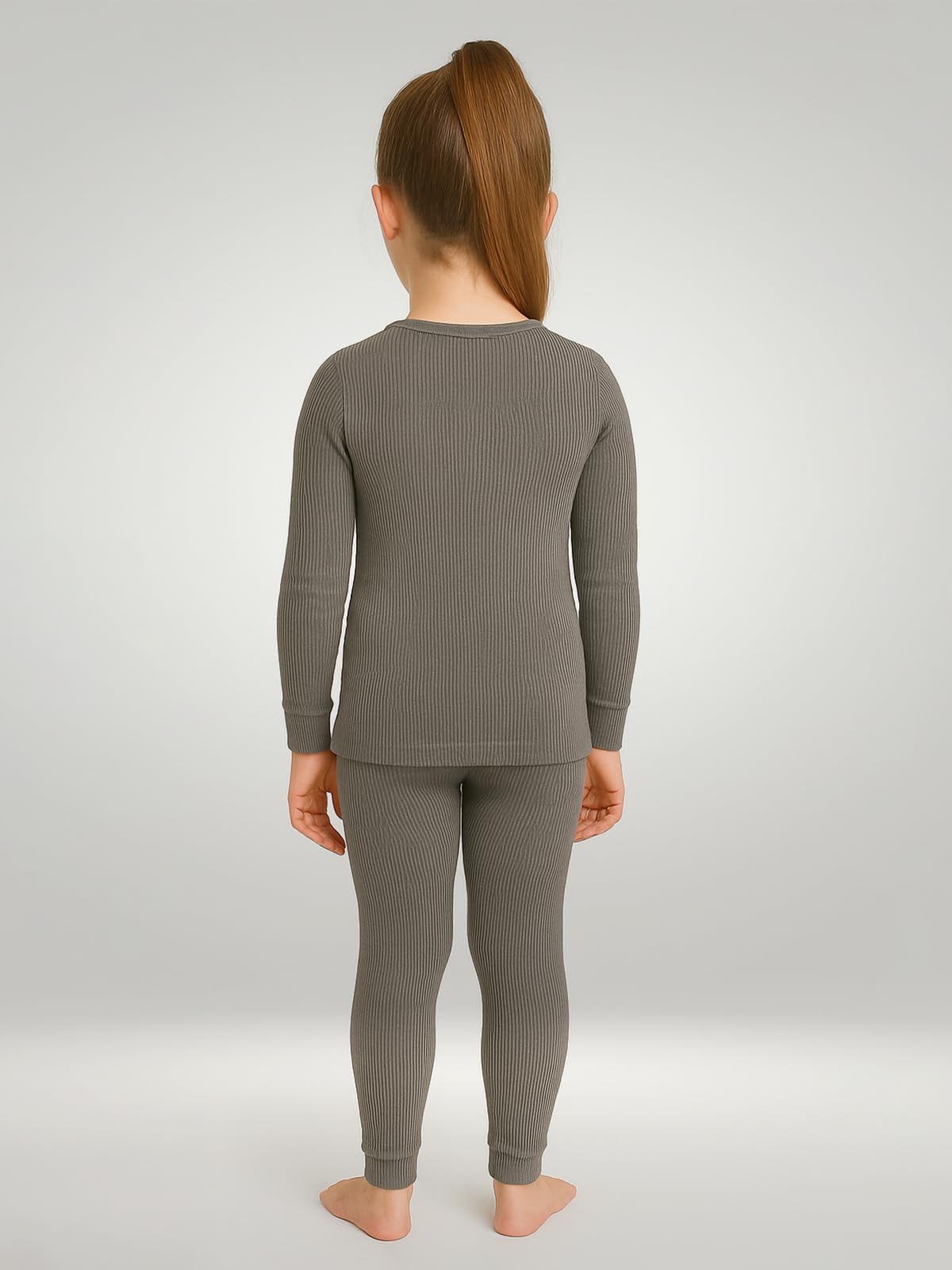 Lux Cozi HEATEK Girl's Round Neck Full Sleeves Thermal Set_HEATEK_333_Girls_FSO_TRO_CM_70_Set Charcoal Melange 4