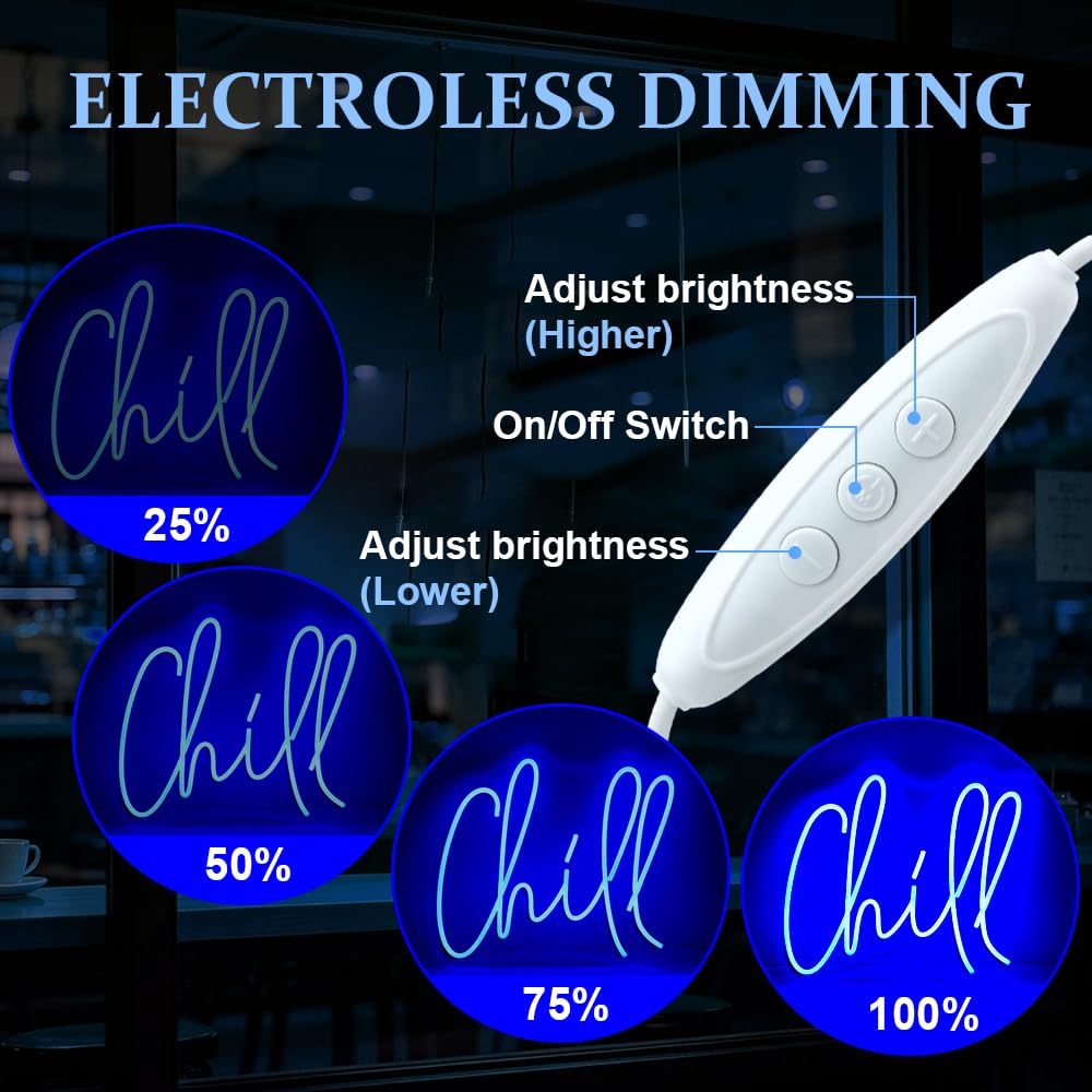 Chill Neonschild, blaues Neonlicht, USB-betriebene Wörter, LED-Lichter für Schlafzimmer, Zuhause, Bar, Pub, Club, Hotel, Spielzimmer, Männerhöhle, Wanddekoration