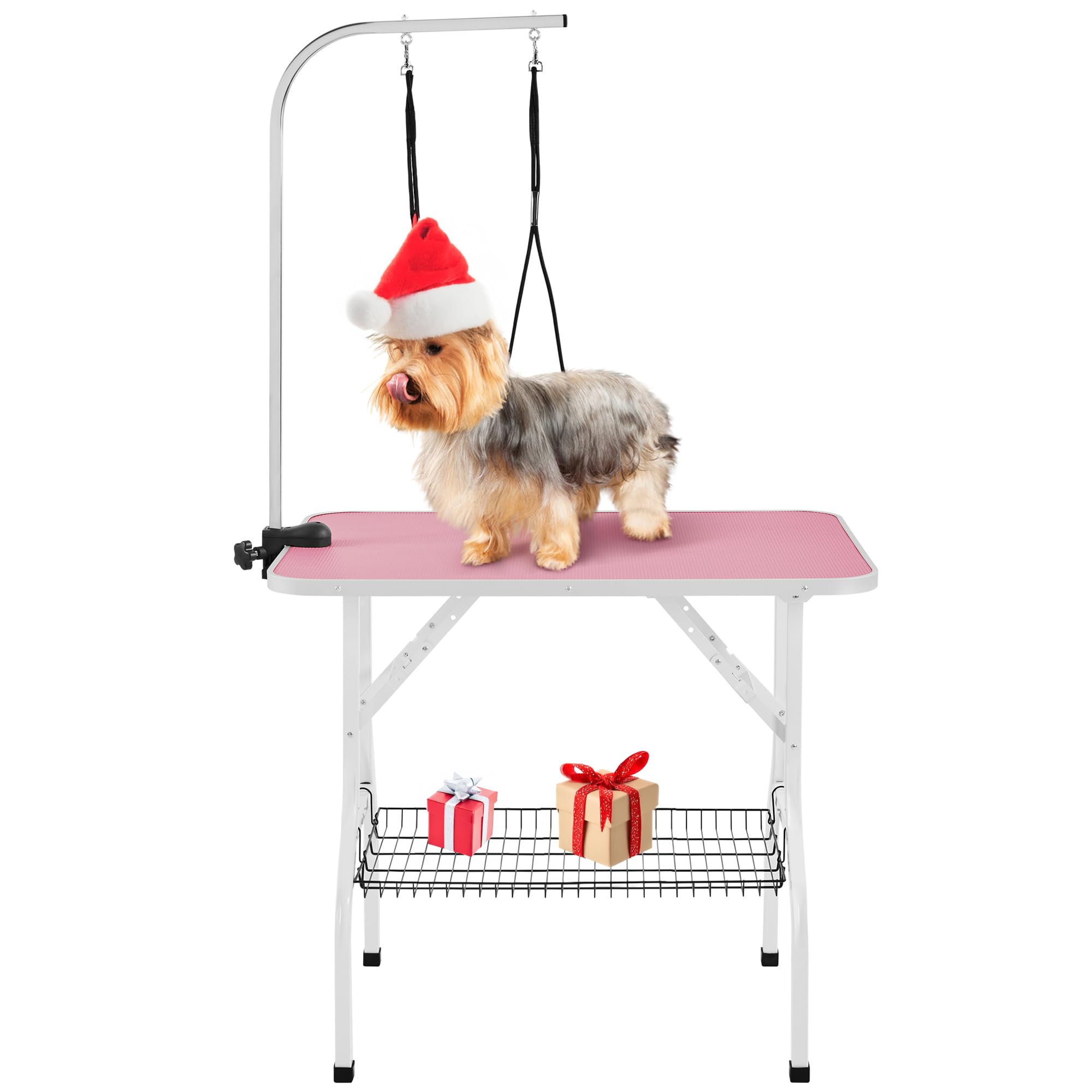 Yaheetech 36'' Adjustable Dog Grooming Table For Dogs/Cats w/Basket/Noose Tools Storage Rack Stainless Steel Arm Frame, Pink