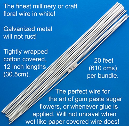 18 Gauge White Cotton Covered Floral Wire - 20 feet per Bundle (6.1m) in 12 inch Lengths (30.5cm) image 5