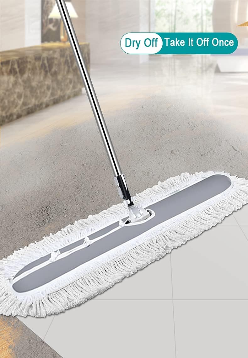 YANZEXI Dry Mop with 2 Resuable Washable Pads - 24 Inch Dust Mop Cotton thread Broom Cleaning Floor Mop with Stainless Steel Handle Large Commercial Wet Mop for Hardwood, Tiles,Laminate,Ceramic，Marble : Industrial & Scientific