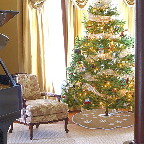 Ourwarm Christmas Tree Skirt 30 Inch Burlap Tree Skirt White Snowflake Printed Christmas Decorations New Year Party Supply #TOP3