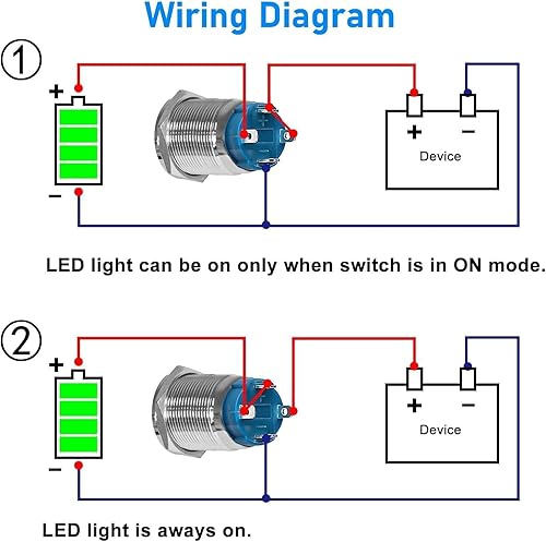 Miniatura 6 de Interruptor de botón de cierre de 12 V, 24 V, 0.472in, con tapa redonda alta, interruptor de botón de metal impermeable de acero inoxidable 1NO1NC