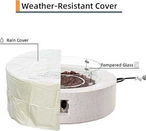 Miniatura 4 de HOMPUS Mesa redonda de propano para exteriores, mesa de fuego de 41 x 12 pulgadas con protector contra el viento y mesa de cubierta de tanque de 20