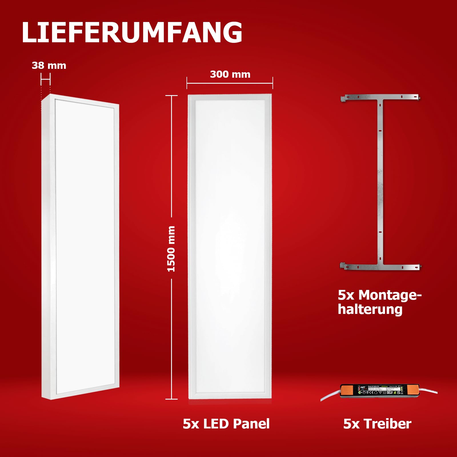 LED Anbaupanel 150x30cm 3000K Warmweiß UGR19 6400lm 40W Bürodeckenleuchte Aufputz Rasterleuchte