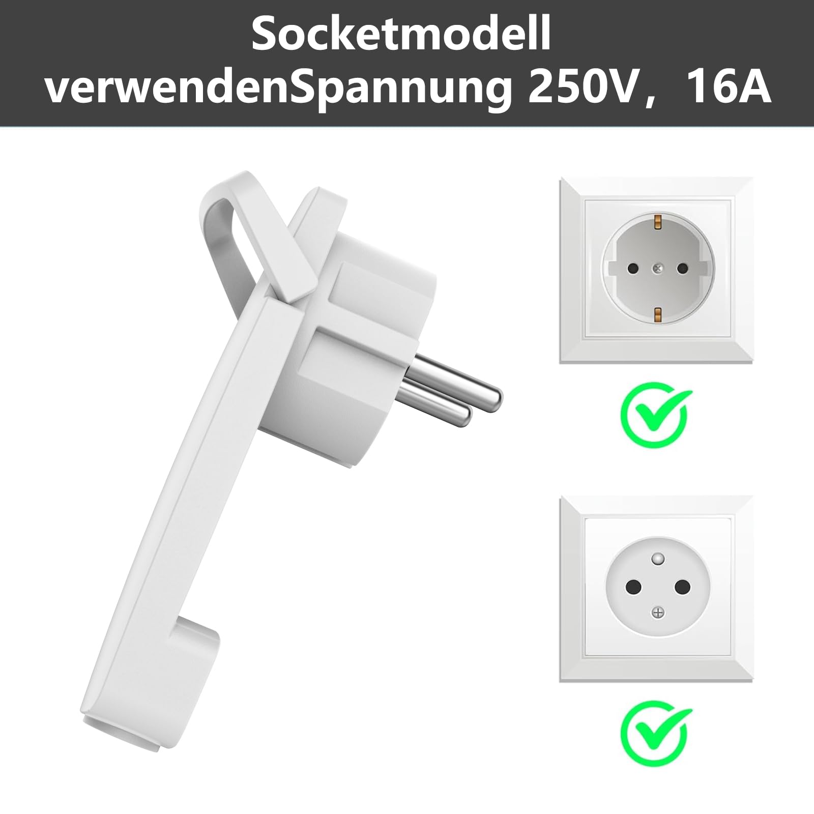 Enchufe Plano 2 Piezas de Tapones Planos Blancos - Clavijas Schuko para Cables con Sección de Cable de 1,5 mm², Enchufe Europeo IP20 250 V (16A)