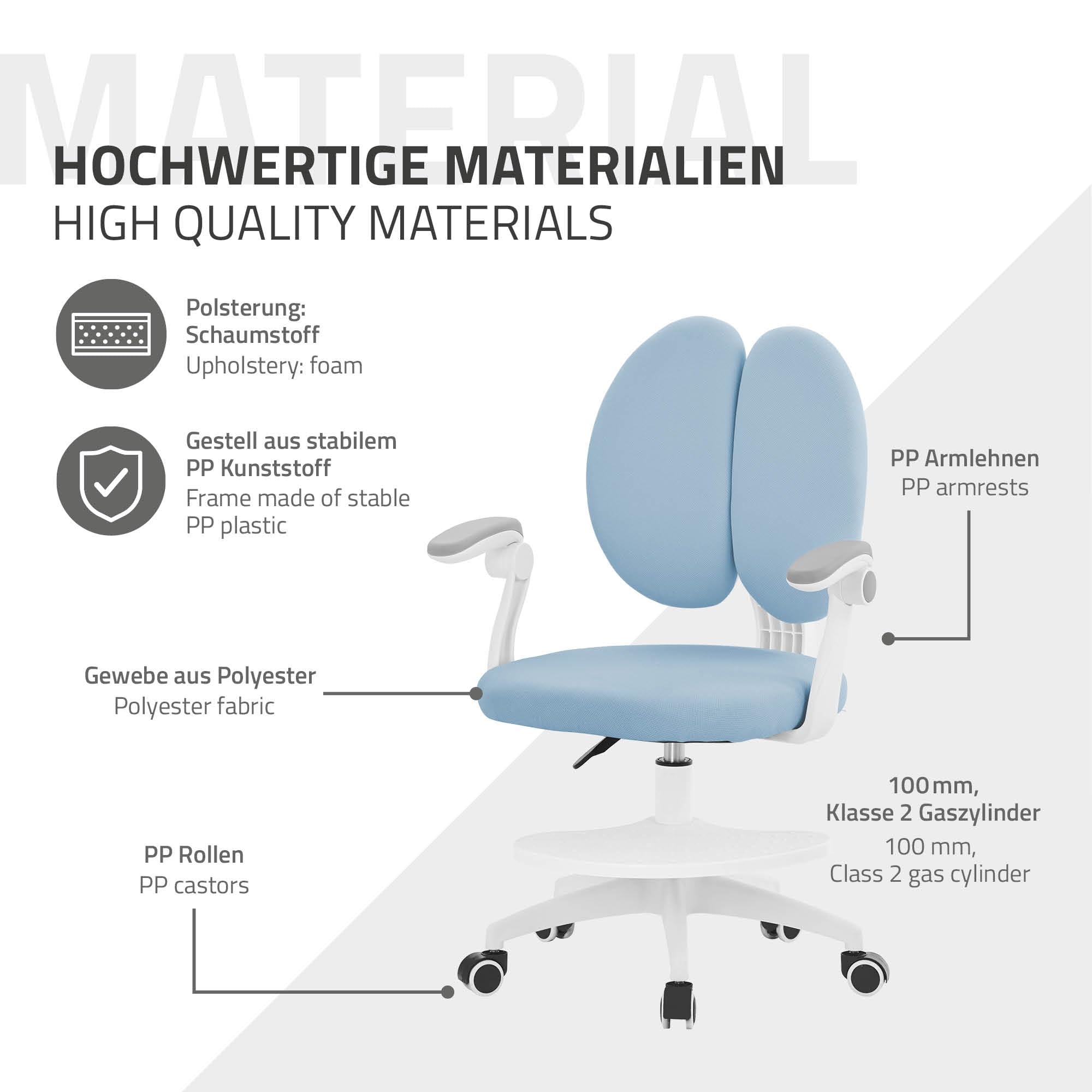 ML-Design Chaise de Bureau pour Enfant, 95-107 cm Bleu avec Dossier Divisé et Repose-Pieds, Fauteuil d'Étude Ergonomique Pivotant à 360°, Hauteur Réglable, Accoudoirs Rabattables, Tissu Respirant