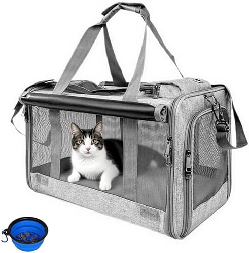 Soft Sided Cat/Dog/Pet/Puppy Carrier Bag Portable Pets Transport Carrier Foldable Travel Bag With Shoulder Strap & Removable Mat for Cats Kitten Puppy for Car Travel,Bus, Subway,Picnic,Hiking