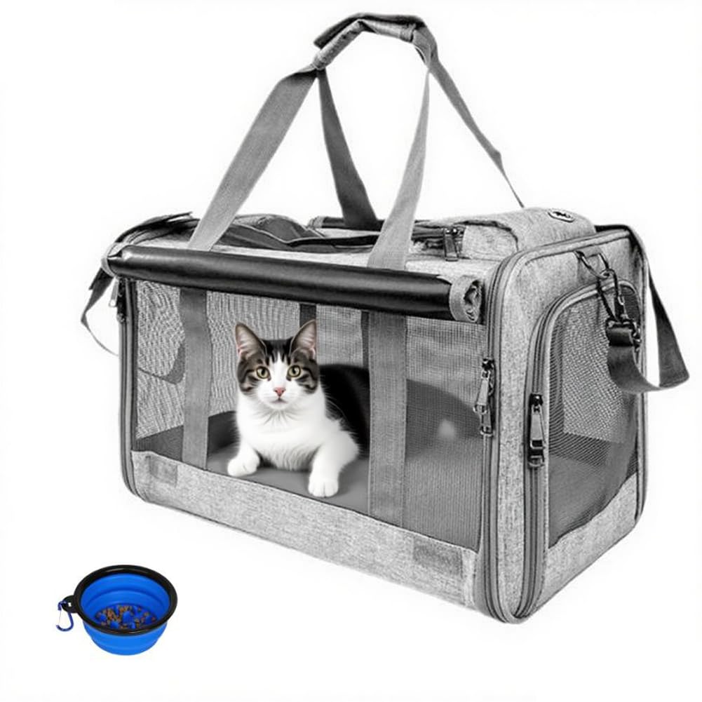 SHJOEE Transportin Perros y Gatos Plegable Bolsa de Transporte Transpirable para Mascotas Pet Carrier Portador de Mascotas Suave Bolso de Hombro Acolchado Suave Viaje Paseos Avion Tren o Auto (Gris)