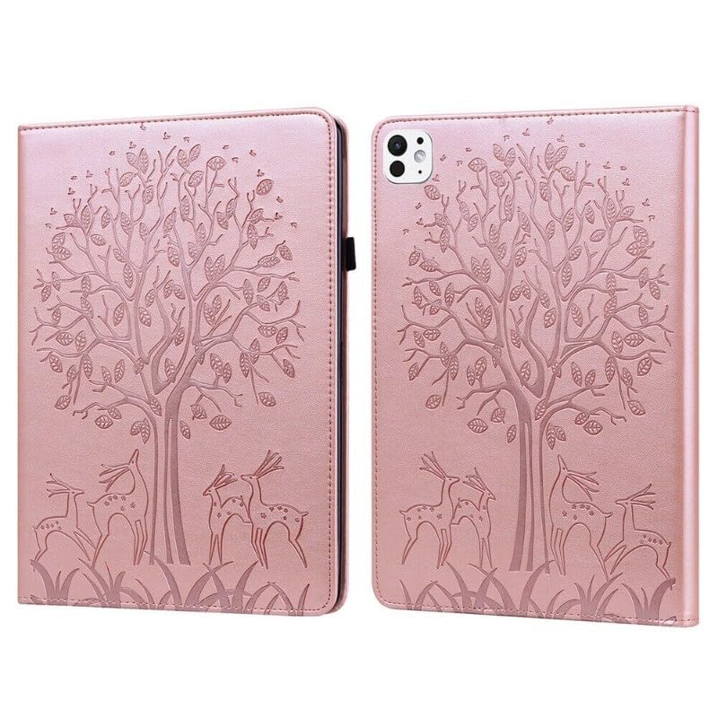 Étui iPad Air 11 M3 2025 rose format portefeuille en cuir arbre
