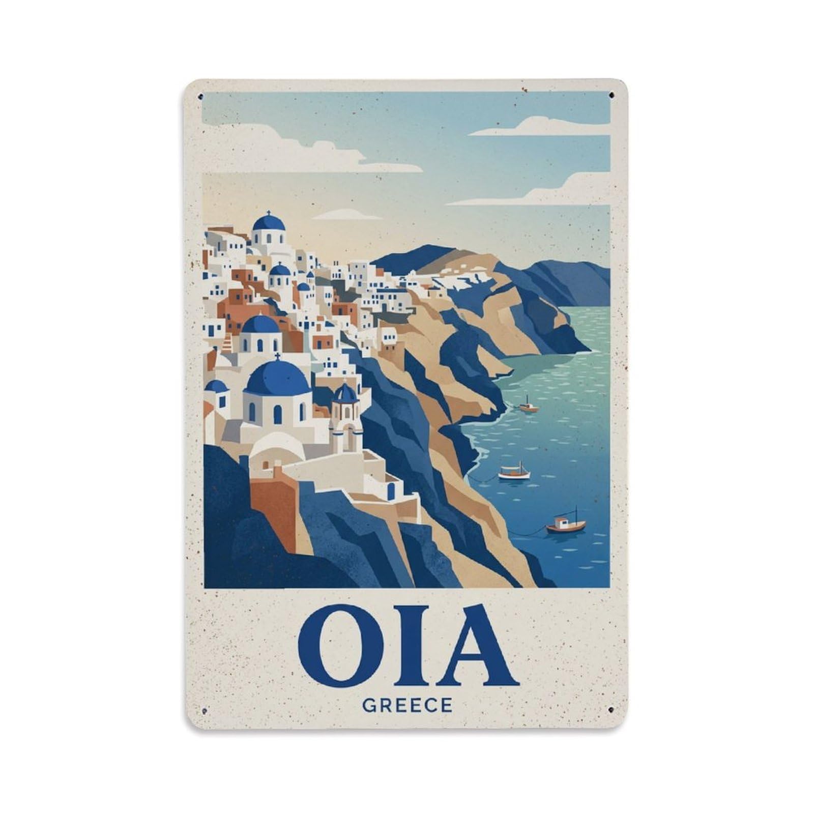 Fyrn Style Metal Tin Sign Vintage Travel Oia Greece Village