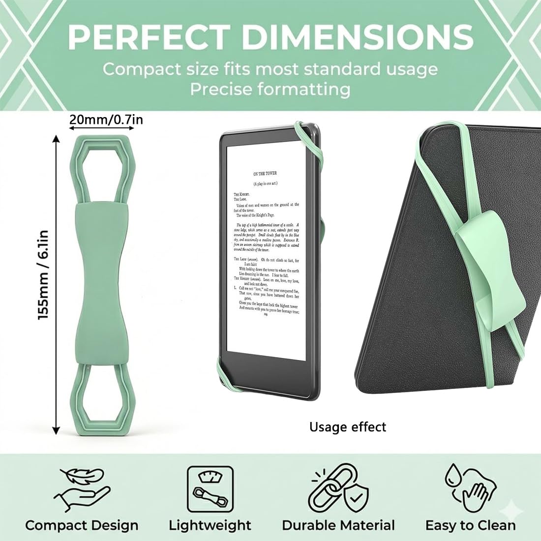 Cinturino da Mano per eReader 6-8 Pollici, Supporto Elastico Antiscivolo Verde