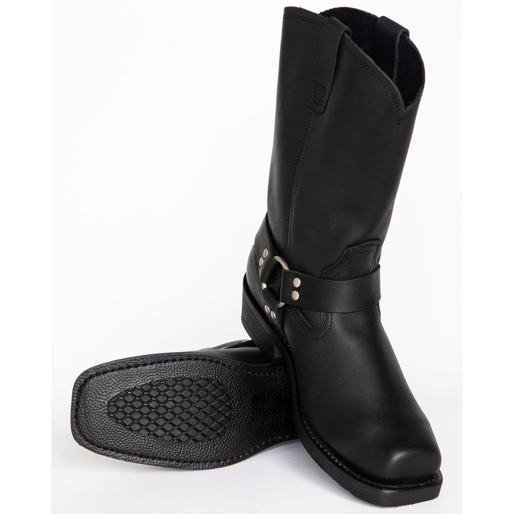 DJFOG Herren-Motorradstiefel mit quadratischer Zehenpartie, Westernstiefel zum Anziehen für Herren mit quadratischer Zehenpartie und seitlichem Reißverschluss