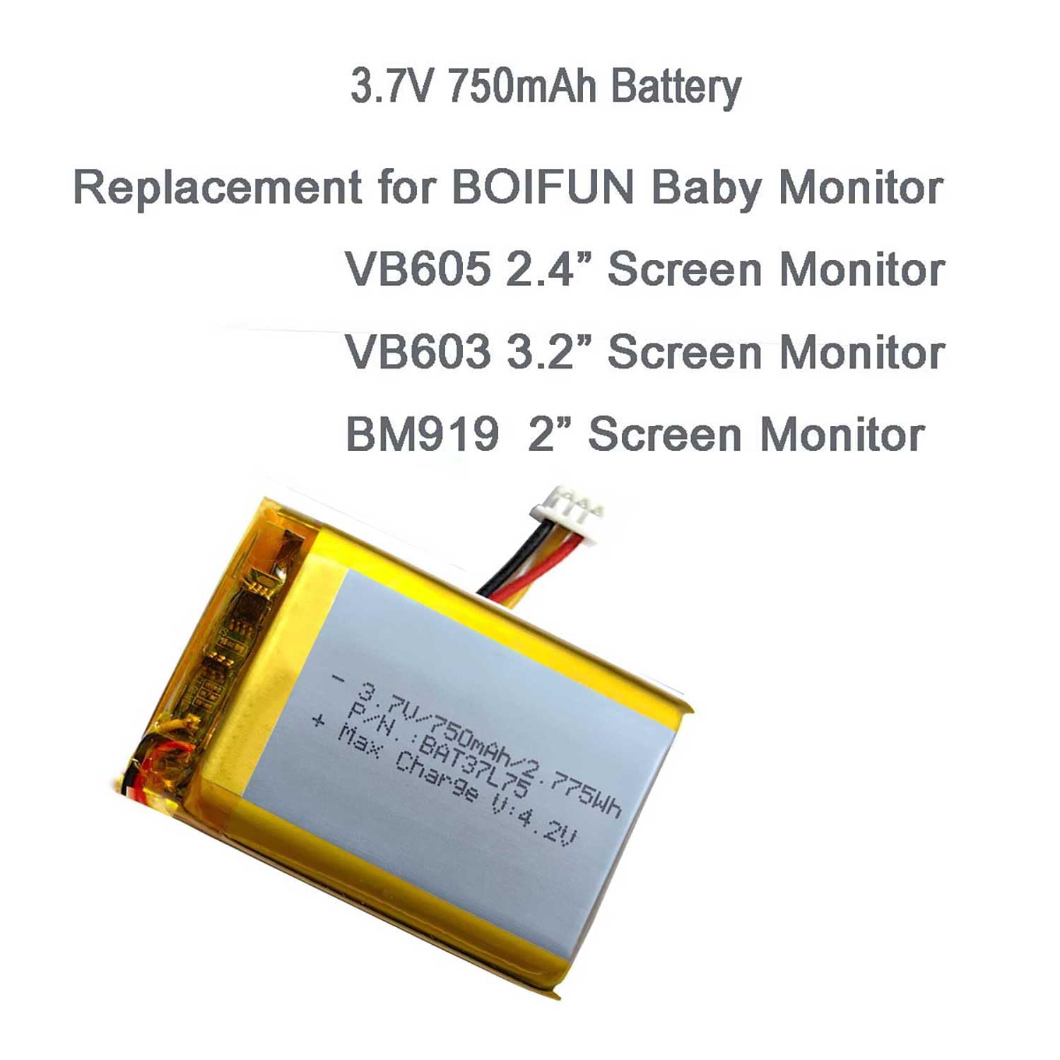 AOLIKES Batteria di ricambio da 750 mAh per BOIFUN VB603-M schermo 3,2" / VB605-M 2,4 pollici / BM919 2" schermo baby monitor