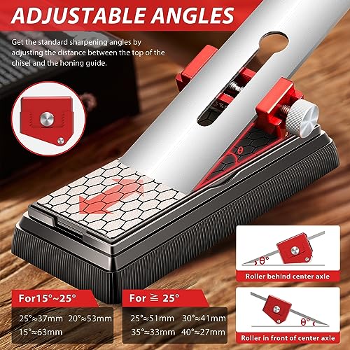 Saker Honing Guide with Whetstone - Red Off-Center Upgraded Honing Tool and Diamond Sharpening Stone Set Kit for Knife, Short Chisels and Planes, Fine/Coarse Plate, 400/1000/Grit… - Image 3