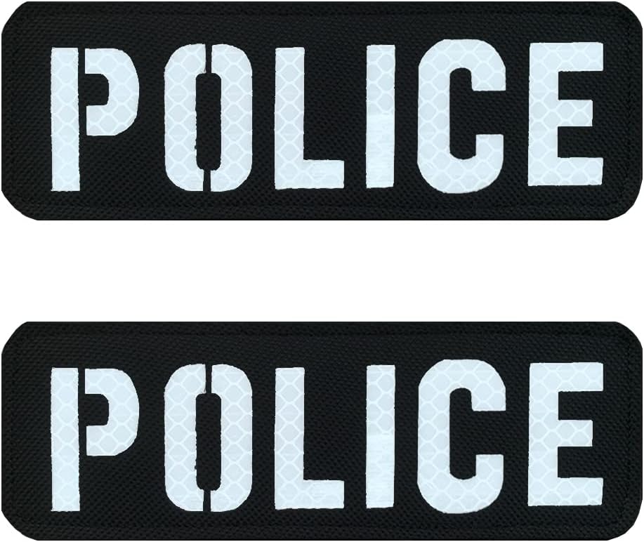 Antrix 2 Pack Large 6X2 inch IR Infrared Reflective Black Police Patch Tactical Military Police Patch for Cosplay Airsoft Backpacks Uniform Police Back Panel Police Vest Jacket Dog Harness