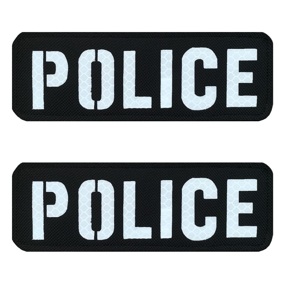 Antrix 2 Pack Large 6X2 inch IR Infrared Reflective Black Police Patch Tactical Military Police Patch for Cosplay Airsoft Backpacks Uniform Police Back Panel Police Vest Jacket Dog Harness