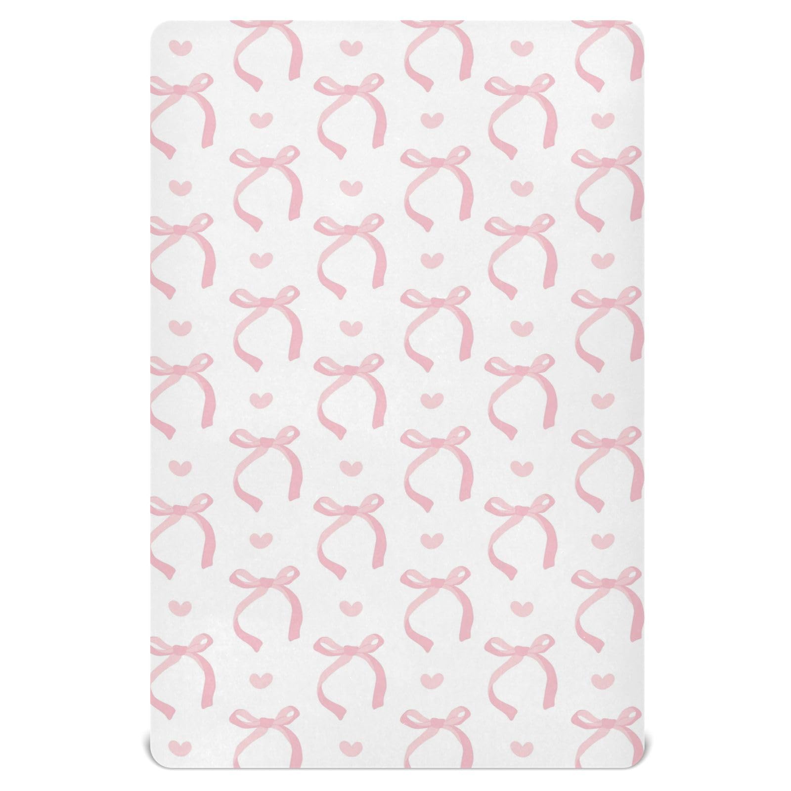 Pfrewn Crib Sheets for Boys Girls Aesthetic Pink Ribbon Bow Fitted Crib Sheet for Mini Crib Mattress Stretch Soft Toddler Baby Playard Sheet,39x27IN