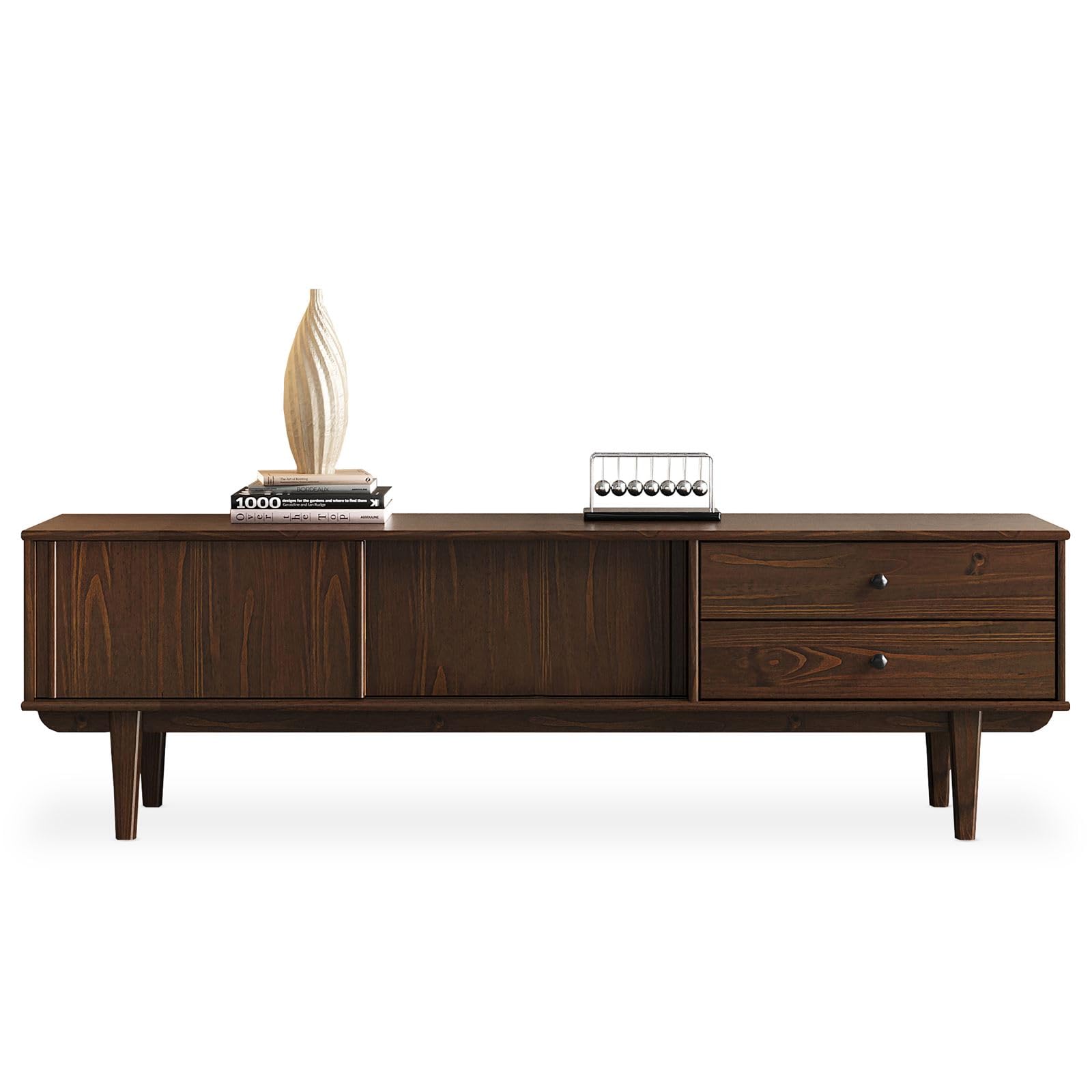 IDIMEX Lowboard Simona, 175 cm aus Massivholz, Nussbaum Finish - TV Lowboard mit 2 Schiebetüren und 2 Schubladen, Wohnzimmermöbel aus Kiefer, Flurmöbel mit viel Stauraum, Wohnzimmer Sideboard