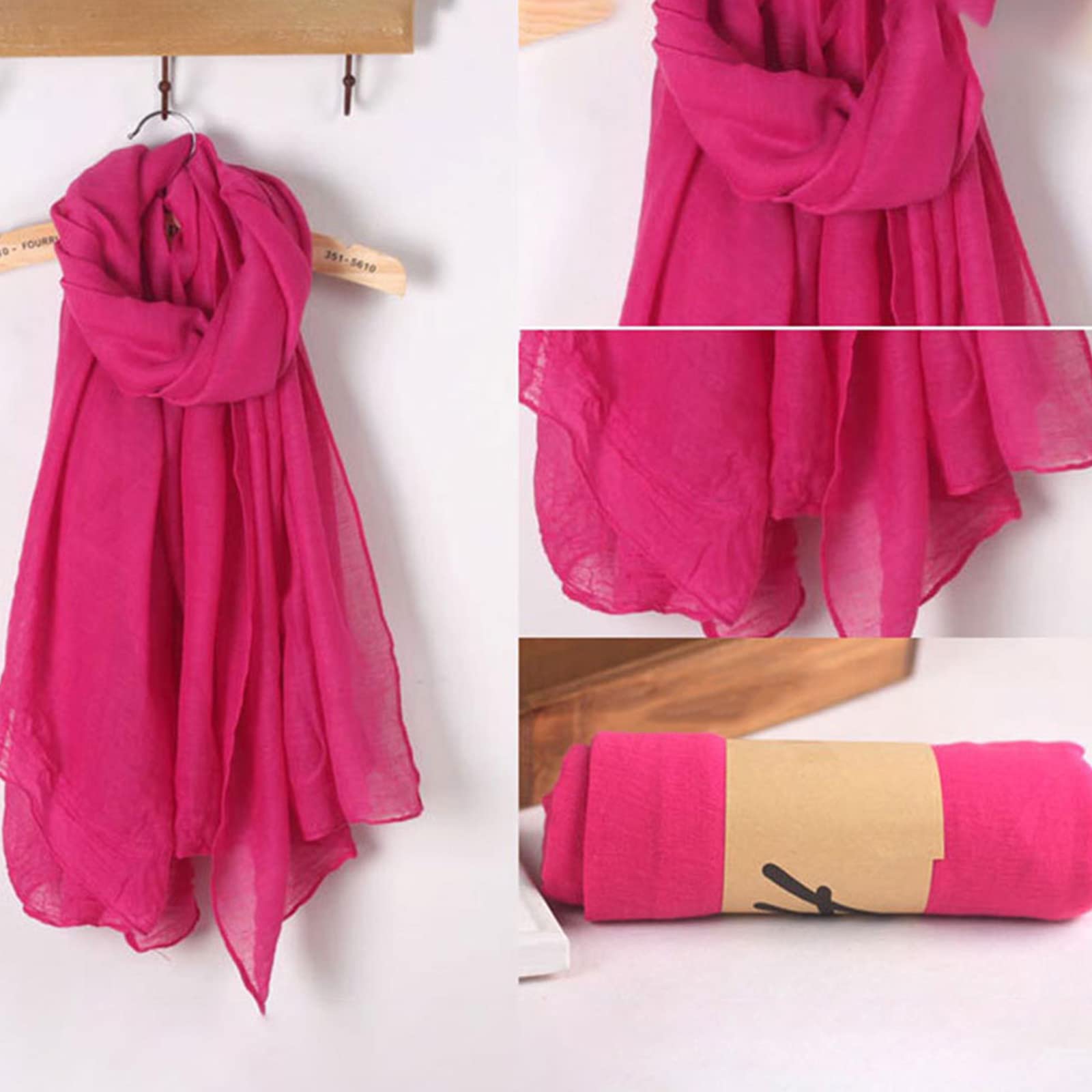 Écharpe Douce Femme Longue En Coton Et Lin - Grand Châle Hijab Uni Pour Plage, Voyage Et Extérieur