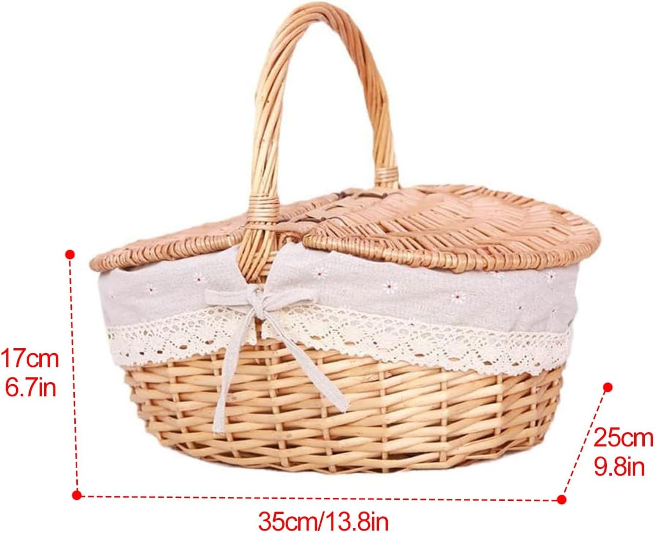 Picnic Basket, Picnic Cooler, Shopping Basket with Lid, Picnic Bag, with Lid and Handle, for Outdoor Party, BBQ, Camping(Medium)