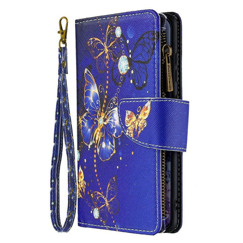 Étui Galaxy S24 Plus en cuir de haute qualité style papillon violet avec fermeture éclair
