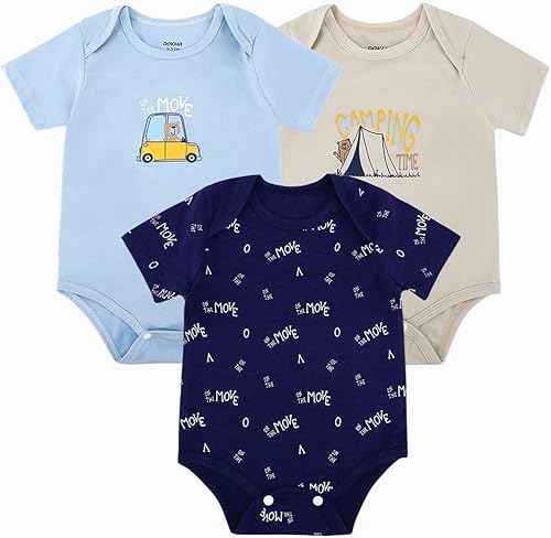 DOKMA Paquete de 3 mamelucos azules para bebés, set de regalo para bebé, recién nacidos y bebés, 0-12 meses