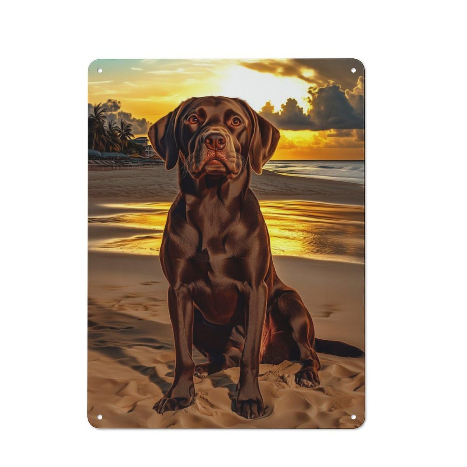Junmoney Chocolate Labrador At Sunset Vintage Metal Sign 40X30cm For Pub Or Café, For Collectors Of Vintage Metal Wall Decor