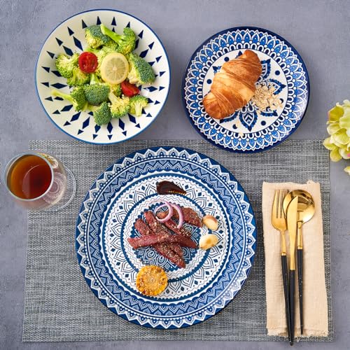 Image of Bestone Ceramic 12-Pieces Dinnerware Sets, Ceramic Dish Plates and Bowls Sets, Dishes Set for 4, Dinner Salad Dessert Plates, and Cereal Bowls Set, Gift,Vintage Blue
