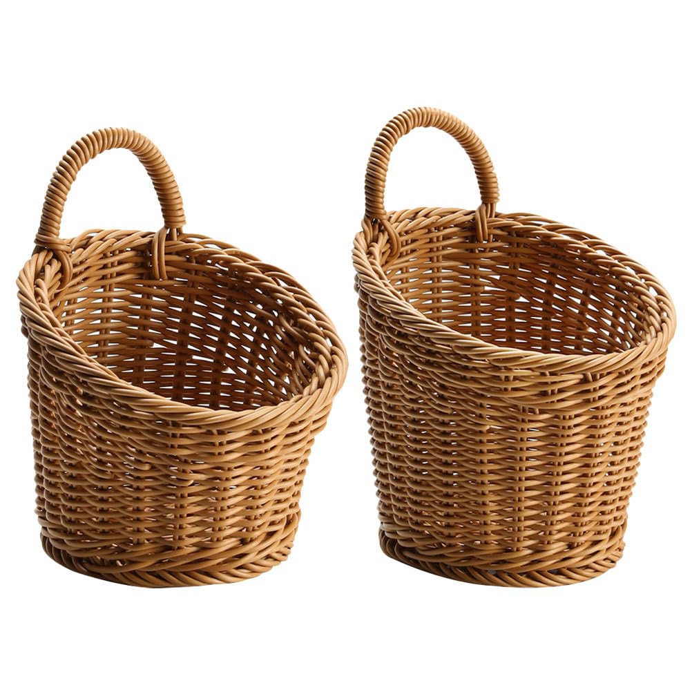 Lot De 2 Paniers Muraux En Osier - Rangement Oignon, Ail, Fruits, Légumes, Dimensions ~17.5x16x14.5 Cm