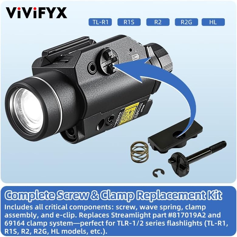 TLR-1 & TLR-2 Flashlight Clamp Assembly Kit (Replacement for Streamlight 69164) - Includes Wave Spring, Clamp Screw & Earless Mounting Hardware - Fits TLR-1 HL, TLR-2 Series