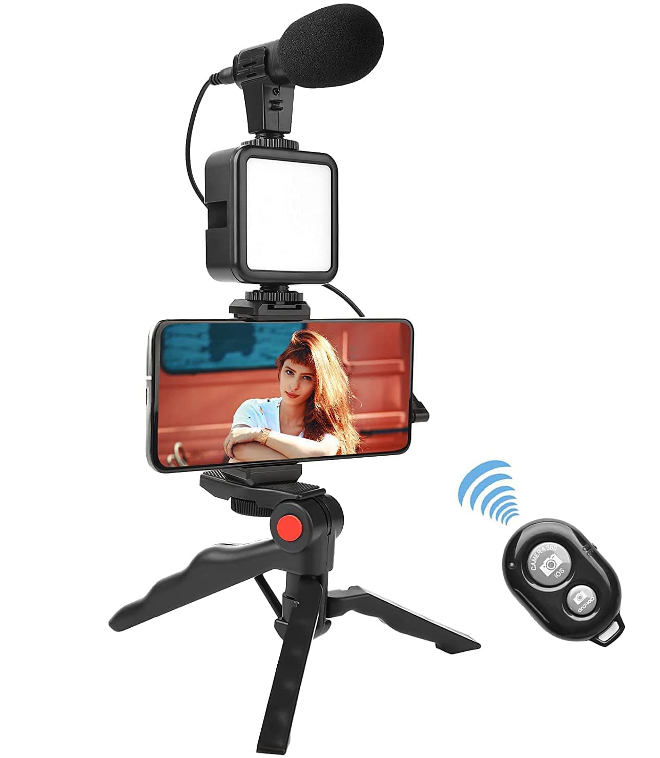 GiftMax® Vlogging Kit for Mobile Phone Portable Live Broadcast Equipment Recording Microphone LED Light Camera Video Kit Smartphone Vlogging Kit with Tripod